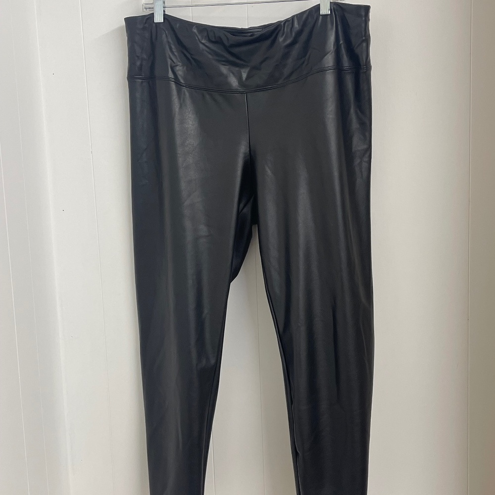 Catherine Malandrino Woman Faux Leather Legging Black Size 1X Stretch High Waist